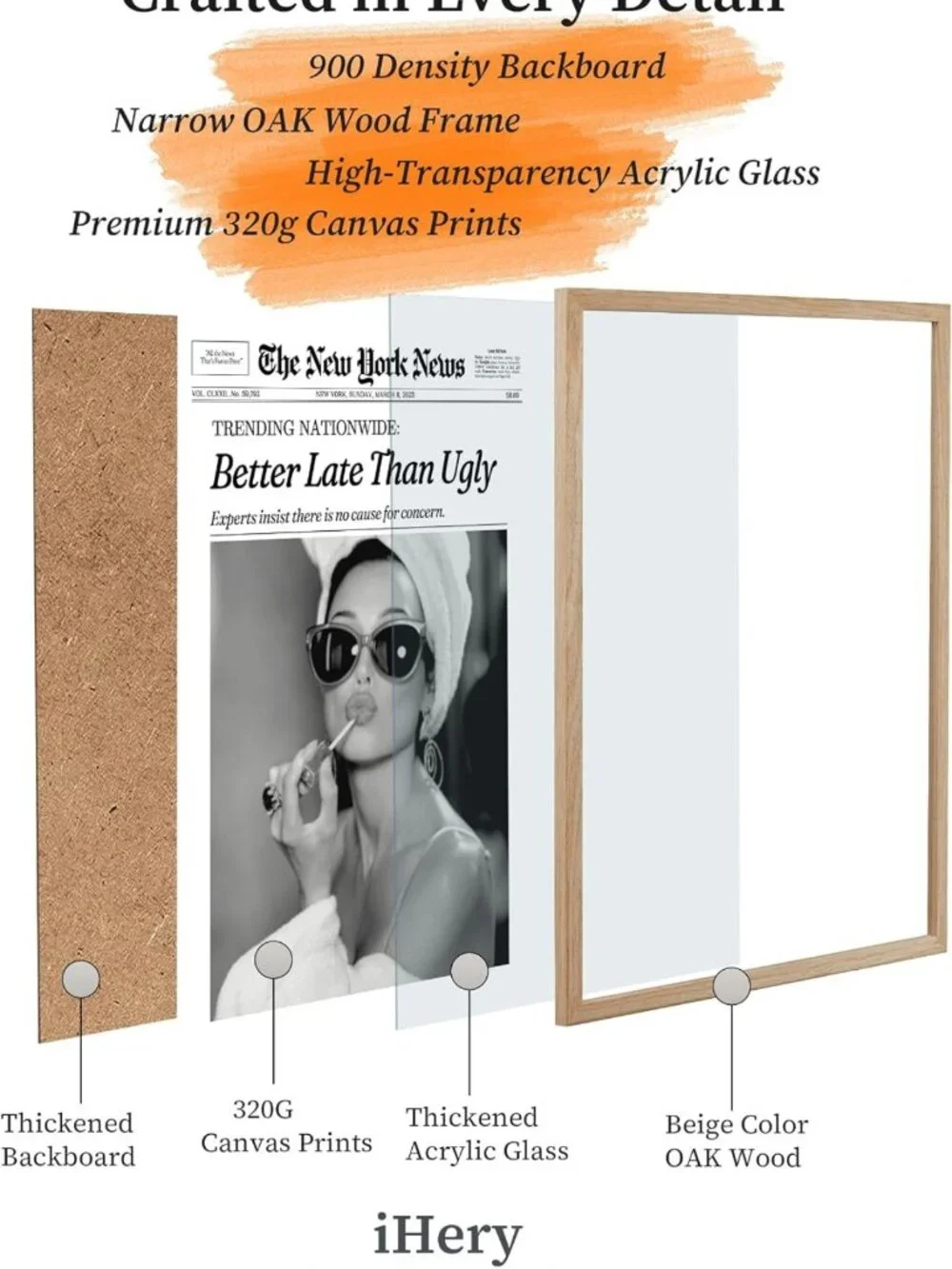 12x16in Audrey Hepburn 'Better Late Than Ugly' Framed Wall Art for Bathroom